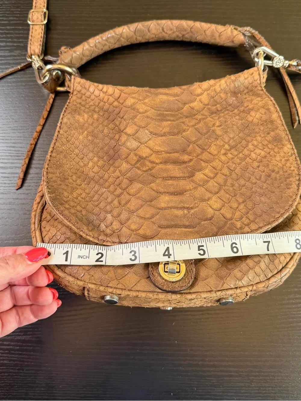 Python-Texture Tan Crossbody Bag with Turn-Lock Closure - Picture 11 of 16